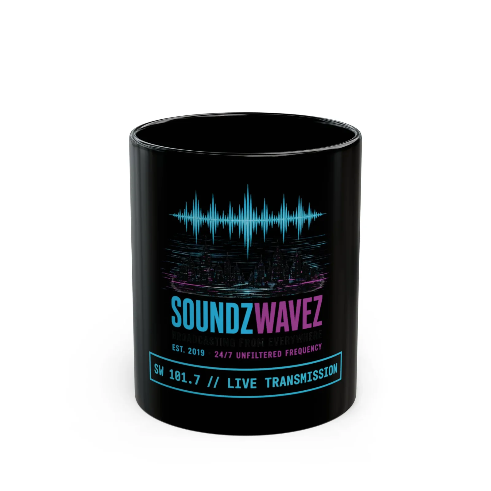 Soundz Wavez Radio Station Black Mug